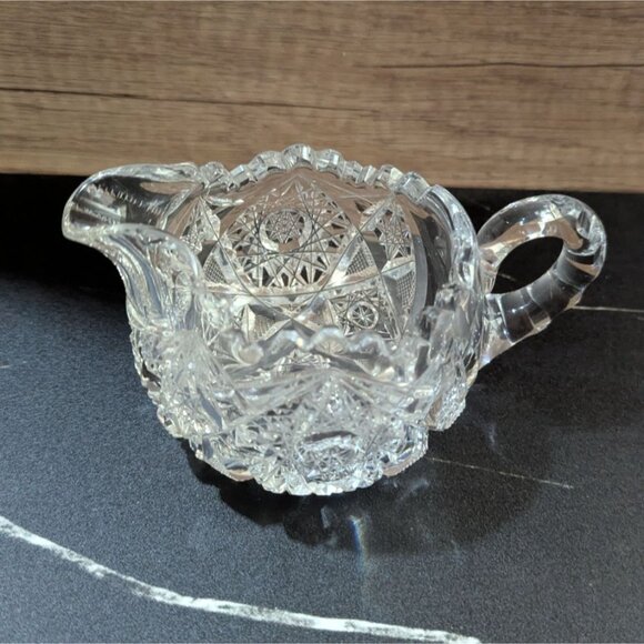 vintage Cut Glass Lead Crystal Creamer Pitcher Intricate Star Pattern Estate - Picture 5 of 9